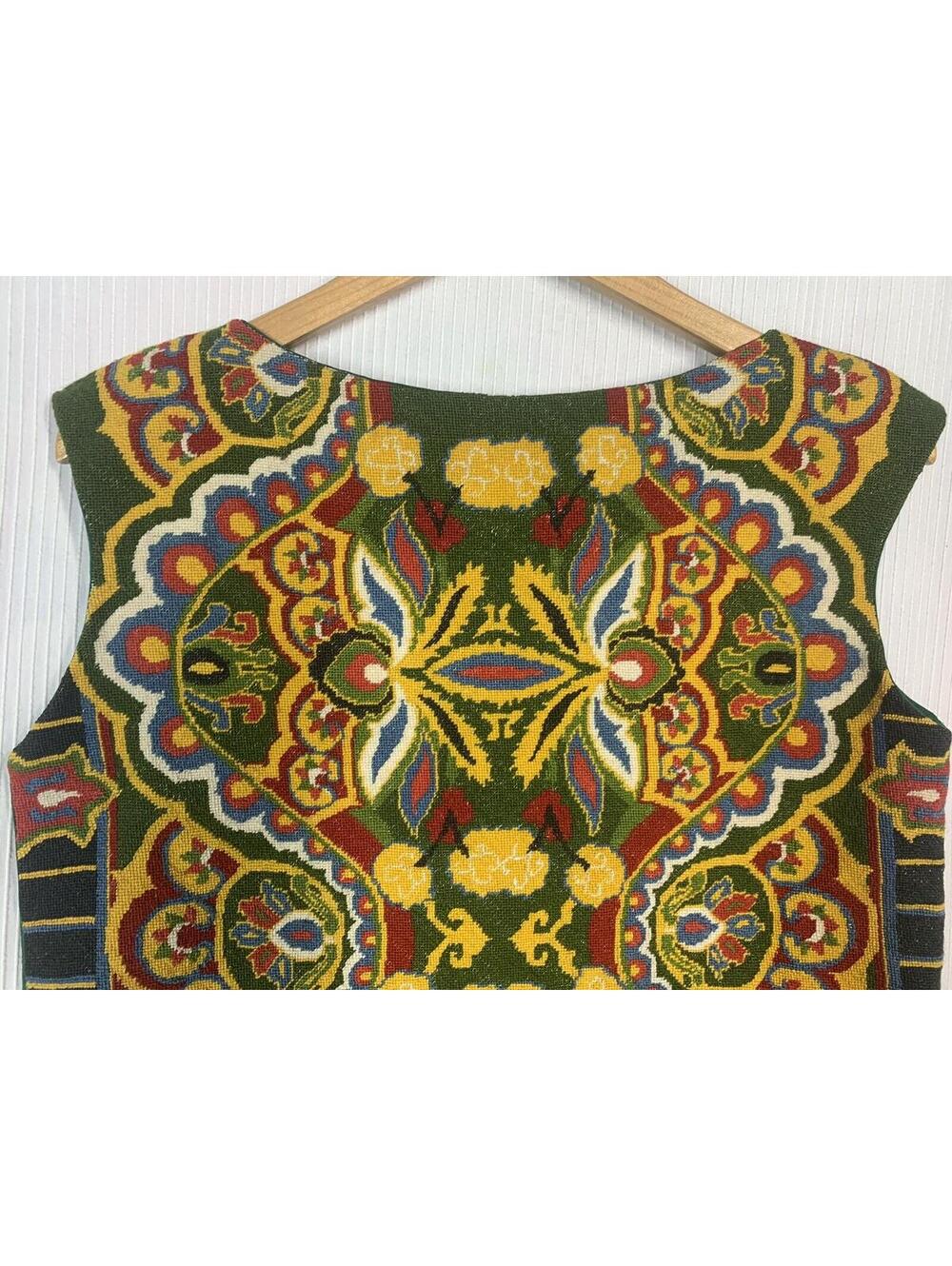 Vtg 60s Needlepoint Shirt Petit Point Hand Embroidered M L OOAK Textile Art Folk - Picture 2 of 15